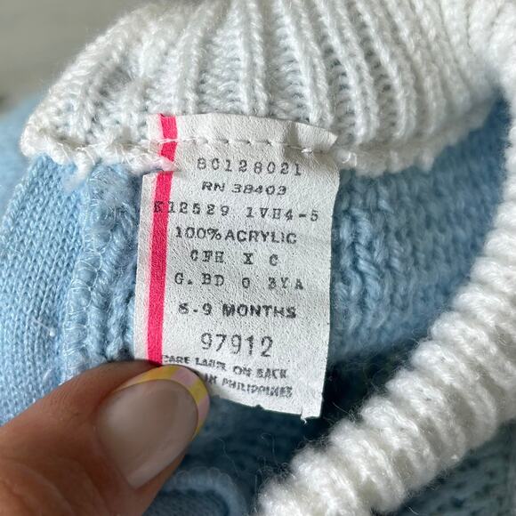 Vintage knit sweater embroidered skiing cat 70s 80s baby    3 / 6 months retro - Picture 13 of 13